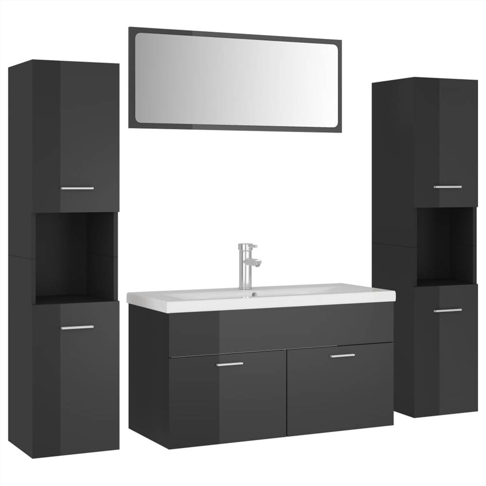 Bathroom Furniture Set High Gloss Grey Chipboard