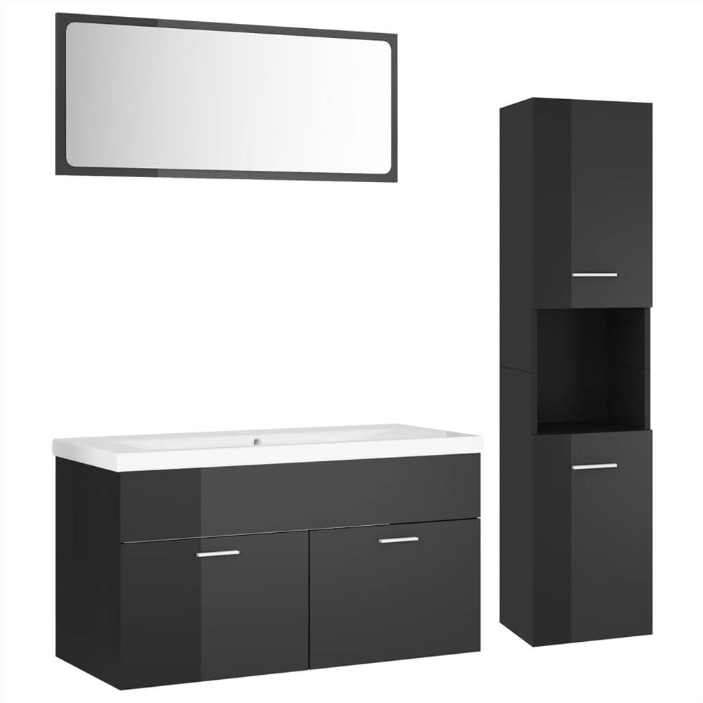 Bathroom Furniture Set High Gloss Grey Chipboard