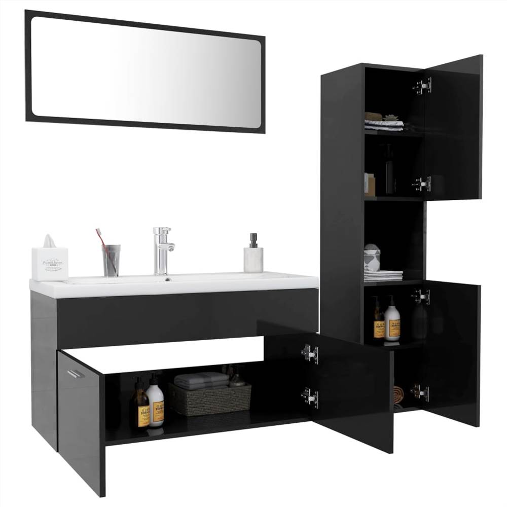 Bathroom Furniture Set High Gloss Grey Chipboard