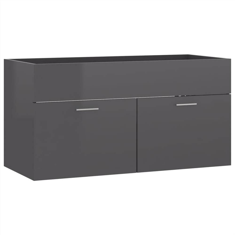 Bathroom Furniture Set High Gloss Grey Chipboard