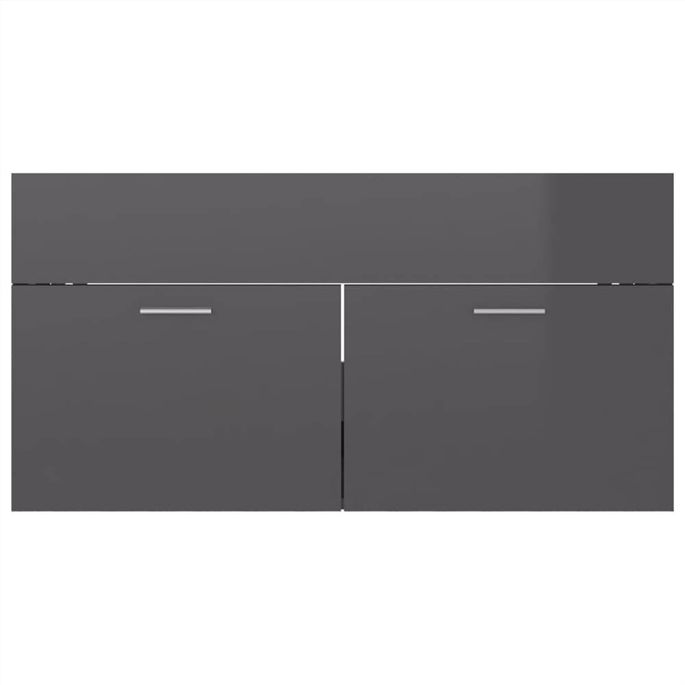 Bathroom Furniture Set High Gloss Grey Chipboard