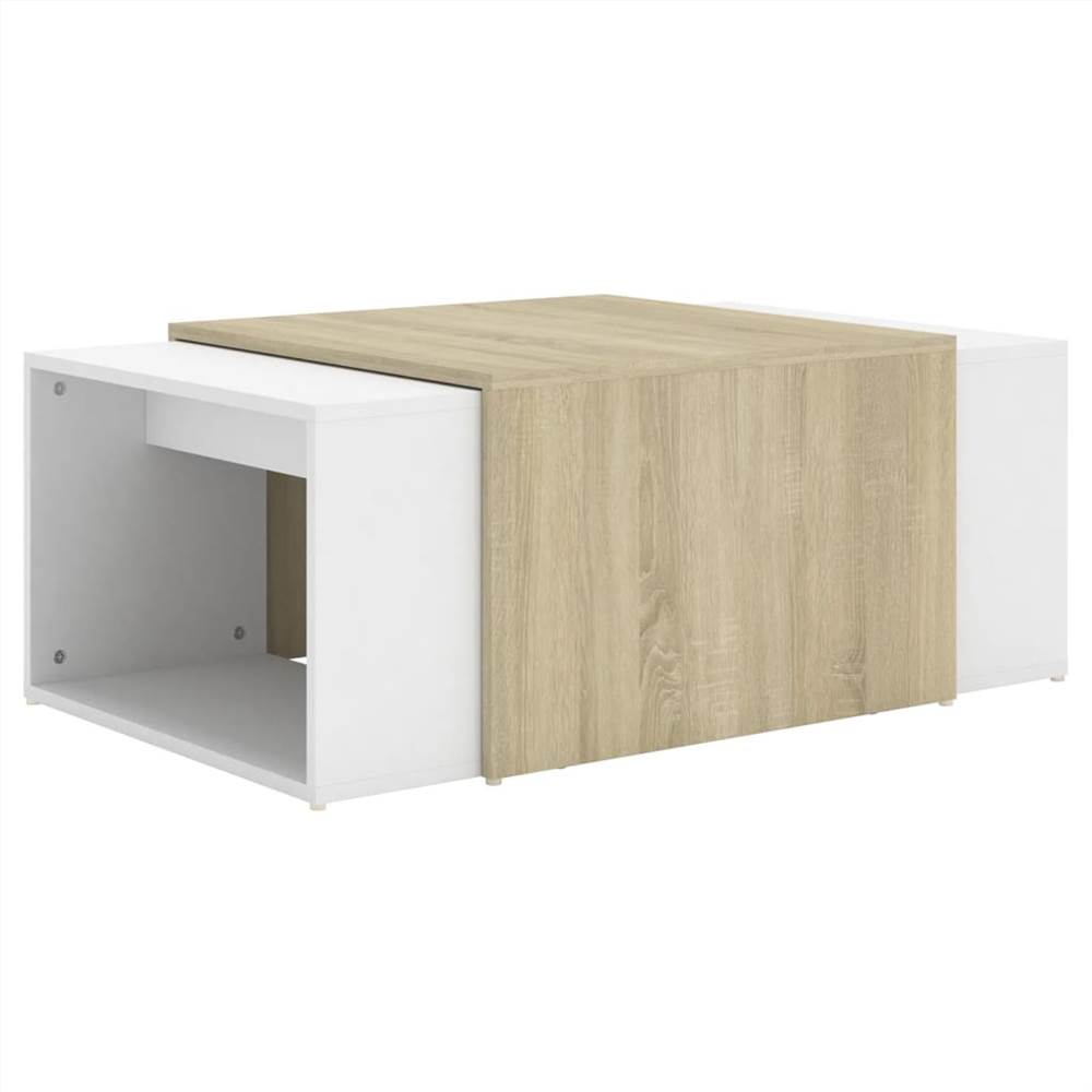 3 Piece Nesting Coffee Table Set White & Sonoma Oak 60x60x30 cm