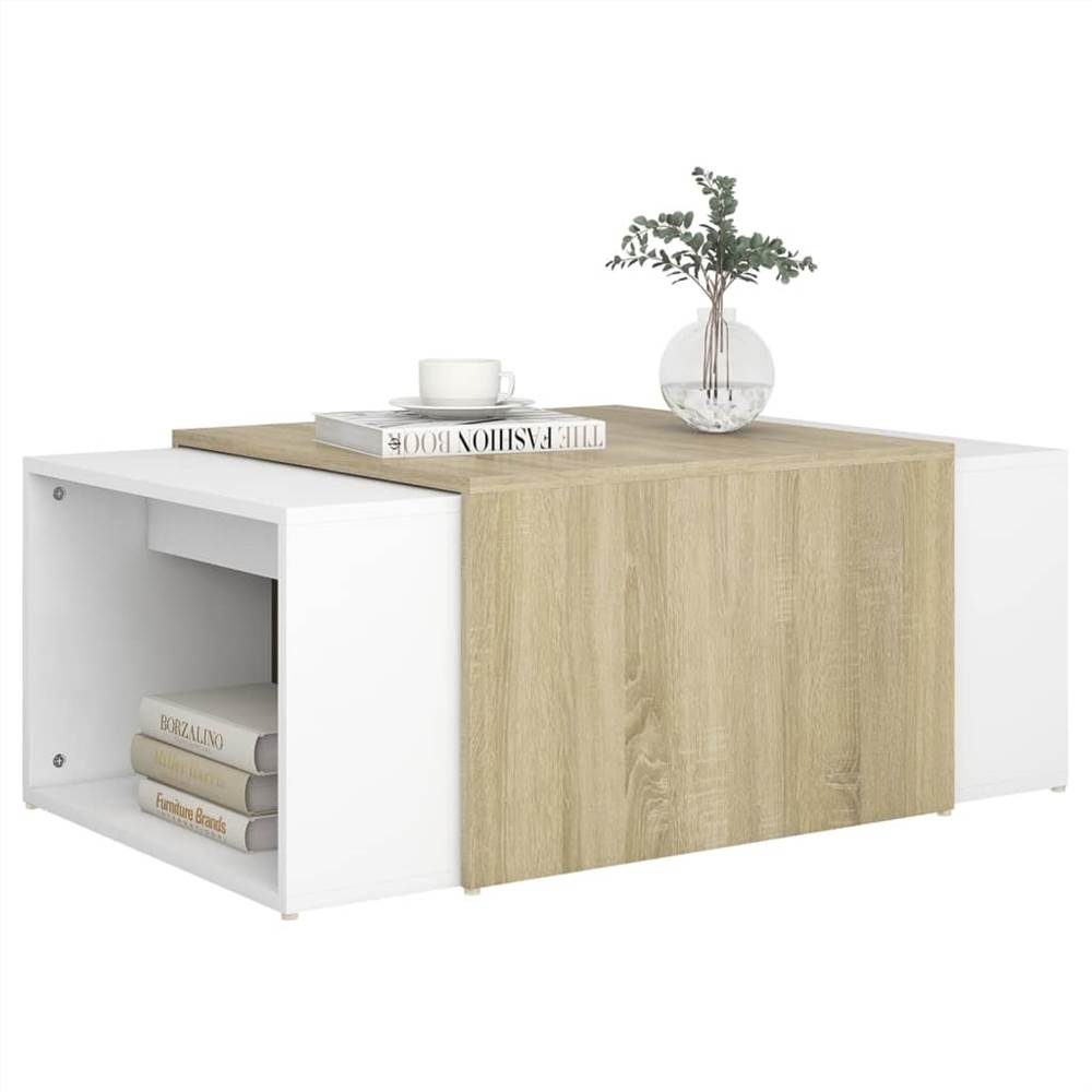 3 Piece Nesting Coffee Table Set White & Sonoma Oak 60x60x30 cm
