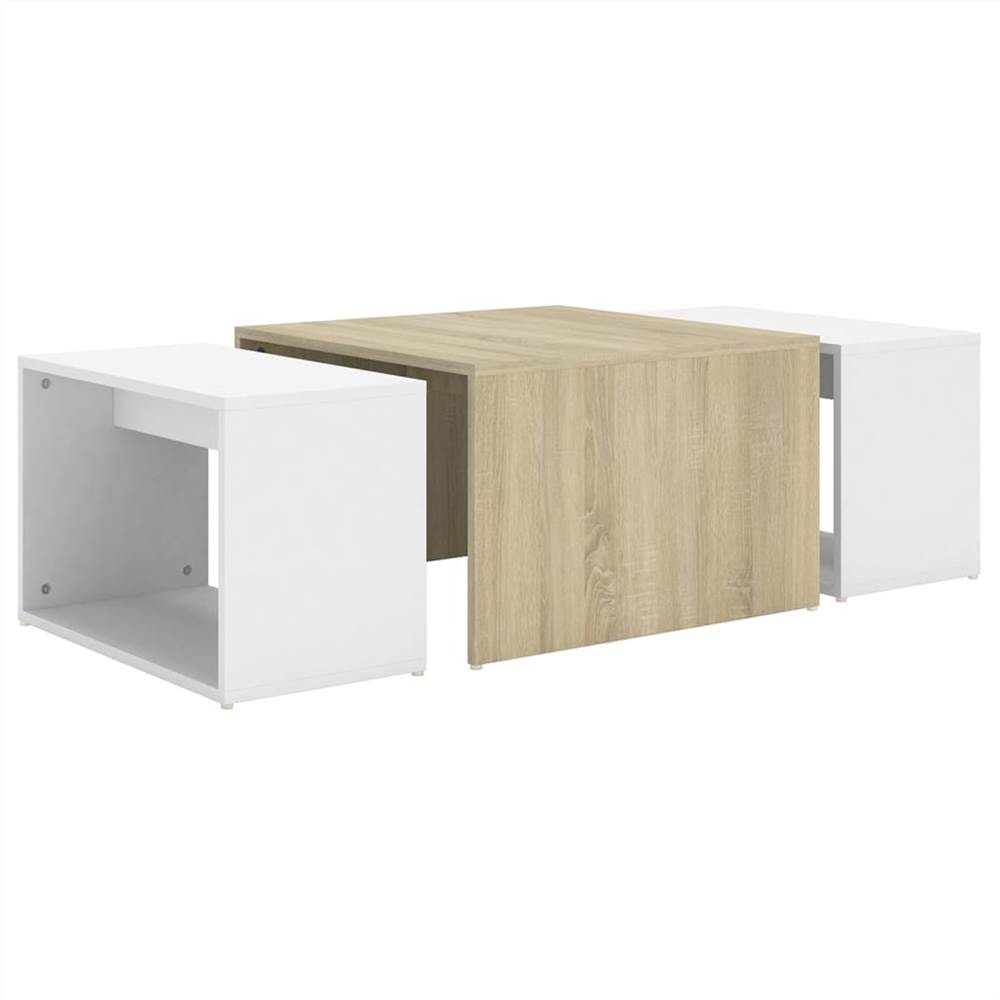 3 Piece Nesting Coffee Table Set White & Sonoma Oak 60x60x30 cm