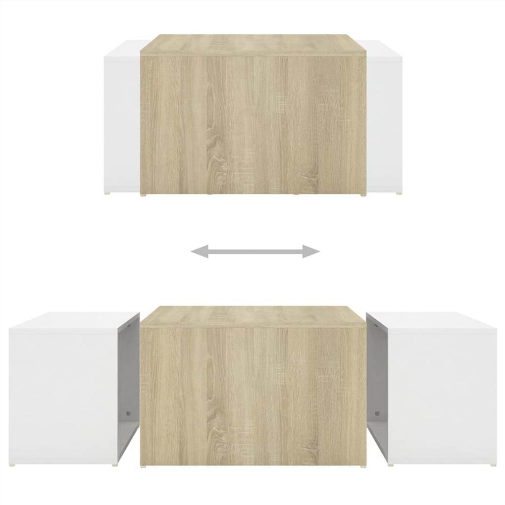 3 Piece Nesting Coffee Table Set White & Sonoma Oak 60x60x30 cm