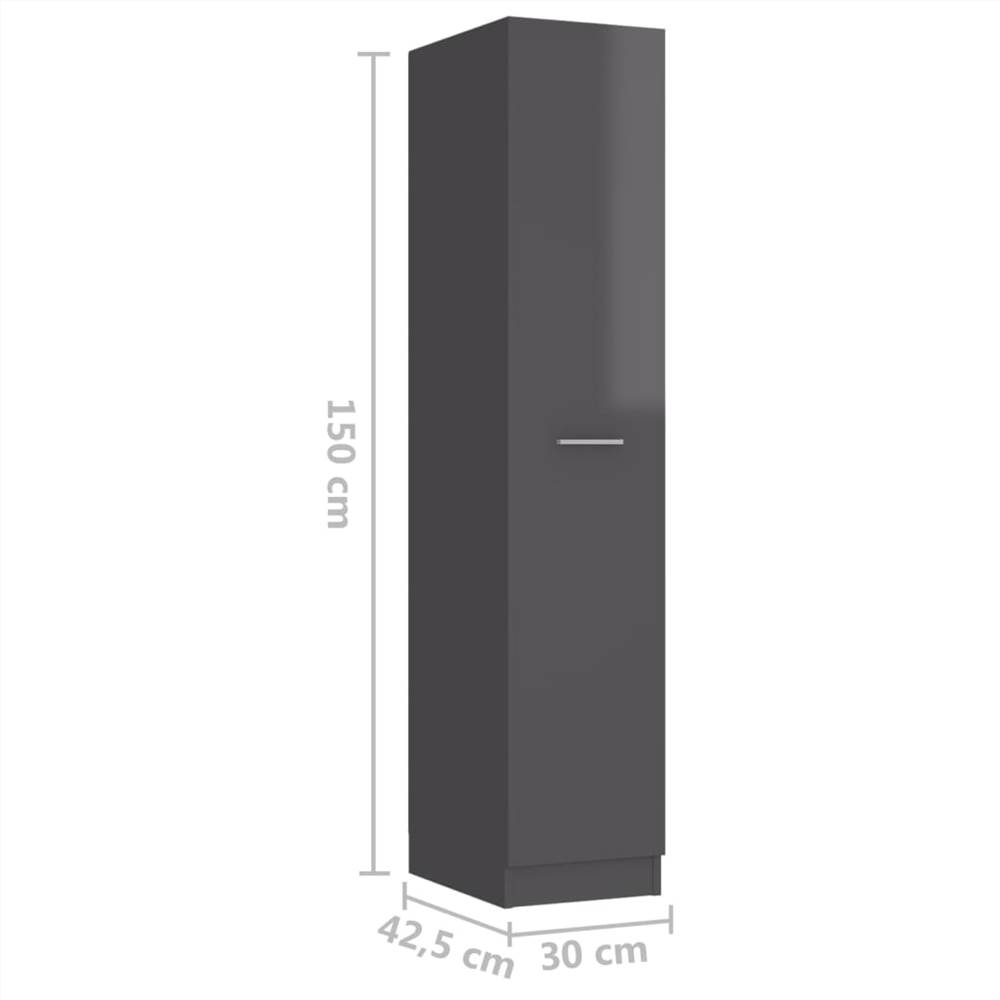Apothecary Cabinet High Gloss Grey 30x42.5x150 cm Chipboard