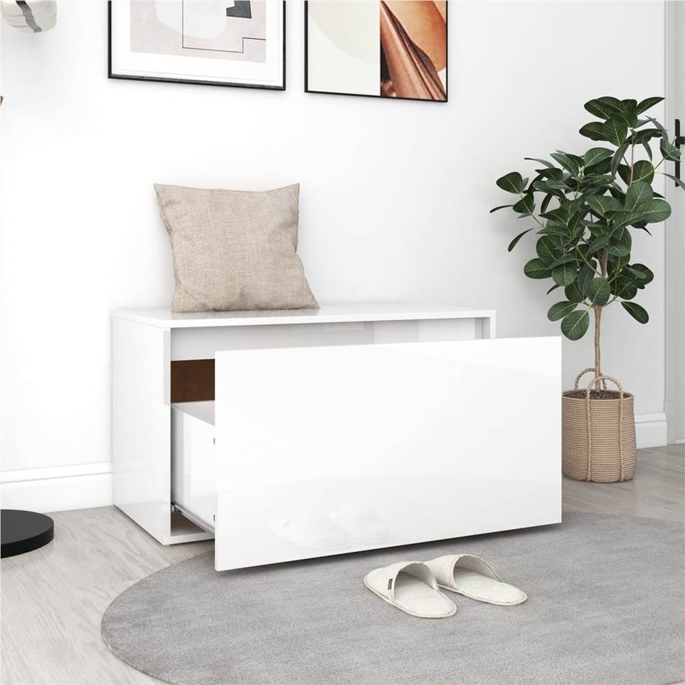 Hall Bench 80x40x45 cm High Gloss White Chipboard