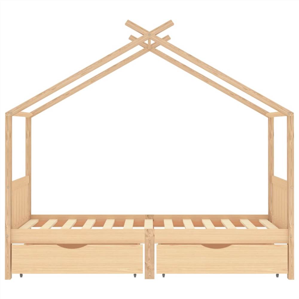 Kids Bed Frame with Drawers Solid Pine Wood 90x200 cm