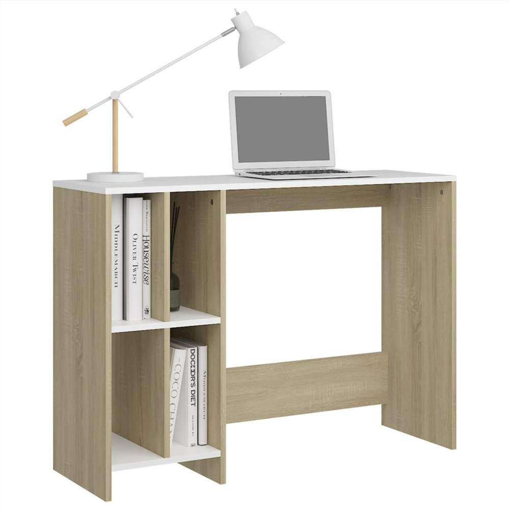 Notebook Desk White and Sonoma Oak 102.5x35x75 cm Chipboard