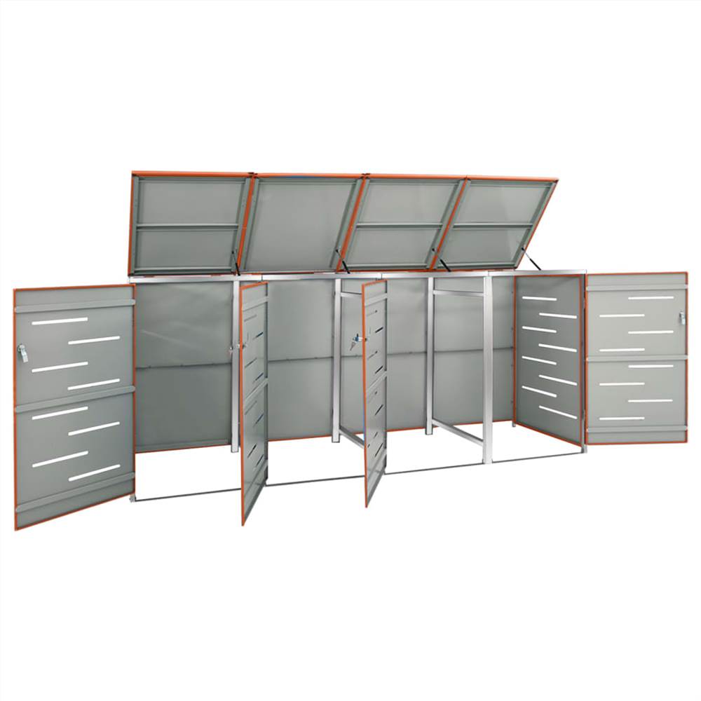 Quadruple Wheelie Bin Shed 276.5x77.5x115.5 cm Stainless Steel