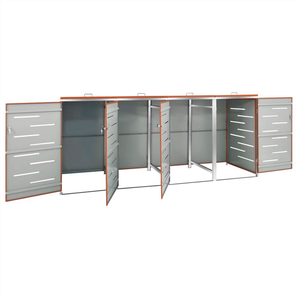 Quadruple Wheelie Bin Shed 276.5x77.5x115.5 cm Stainless Steel