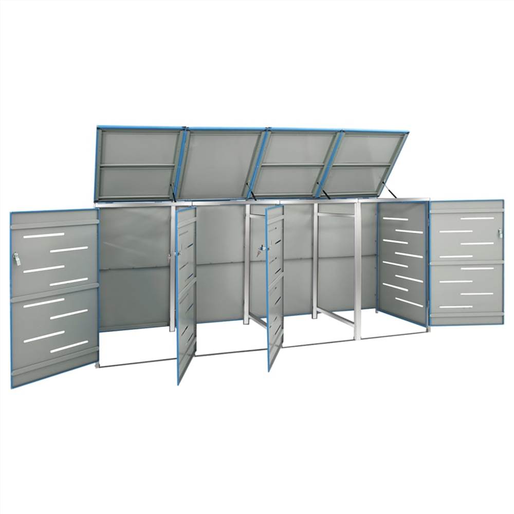 Quadruple Wheelie Bin Shed 276.5x77.5x115.5 cm Stainless Steel