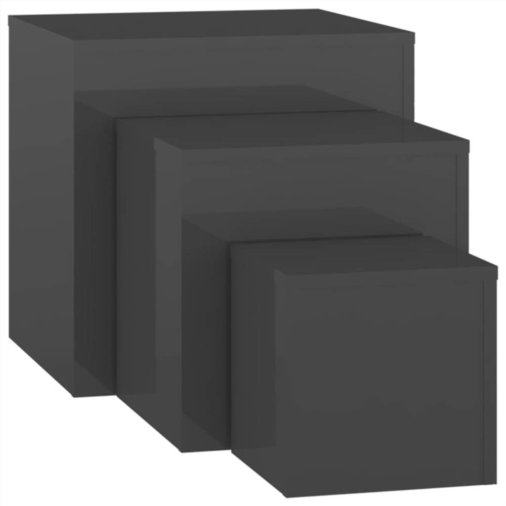 Side Tables 3 pcs High Gloss Grey Chipboard