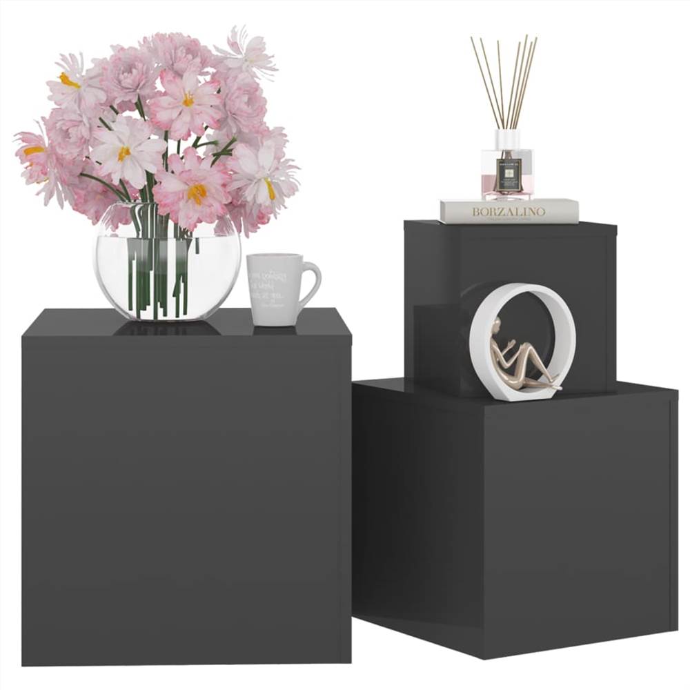 Side Tables 3 pcs High Gloss Grey Chipboard