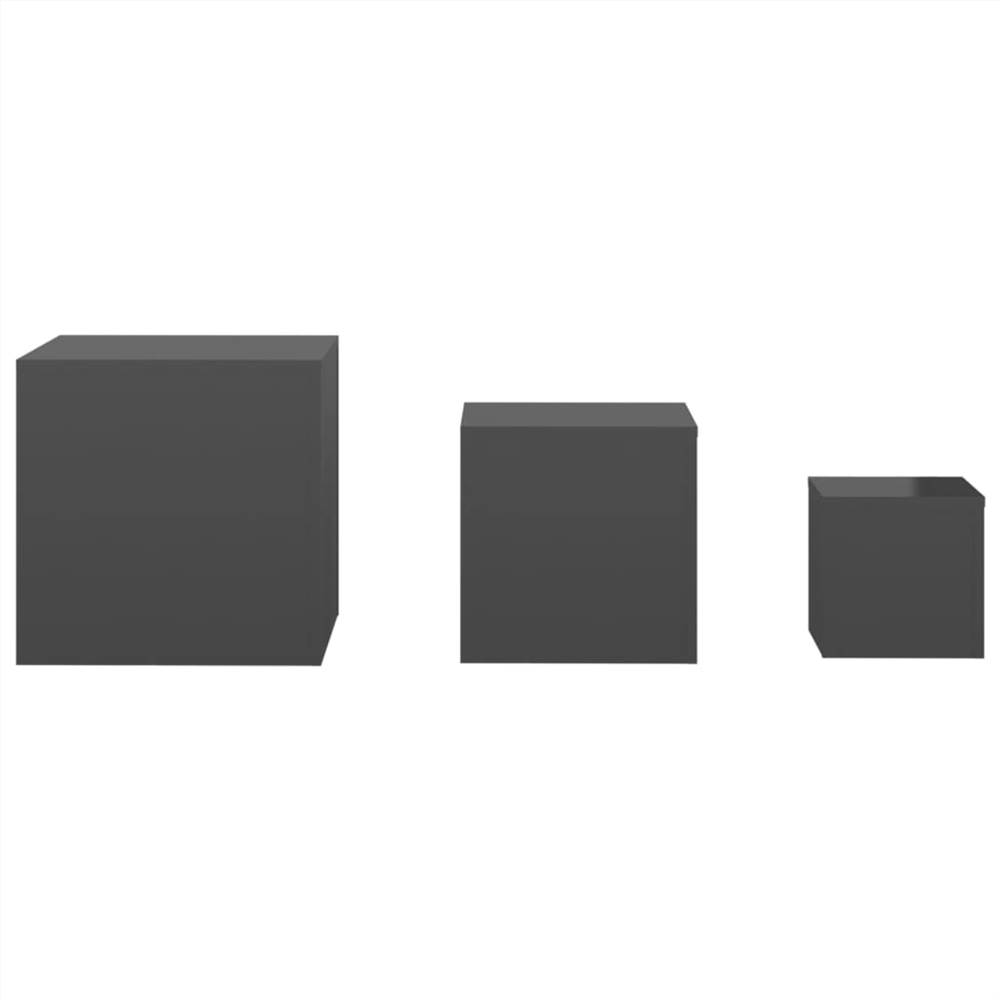Side Tables 3 pcs High Gloss Grey Chipboard