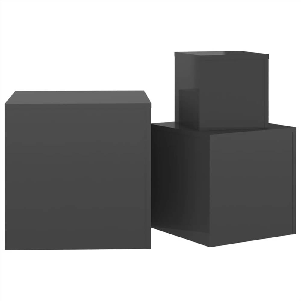 Side Tables 3 pcs High Gloss Grey Chipboard