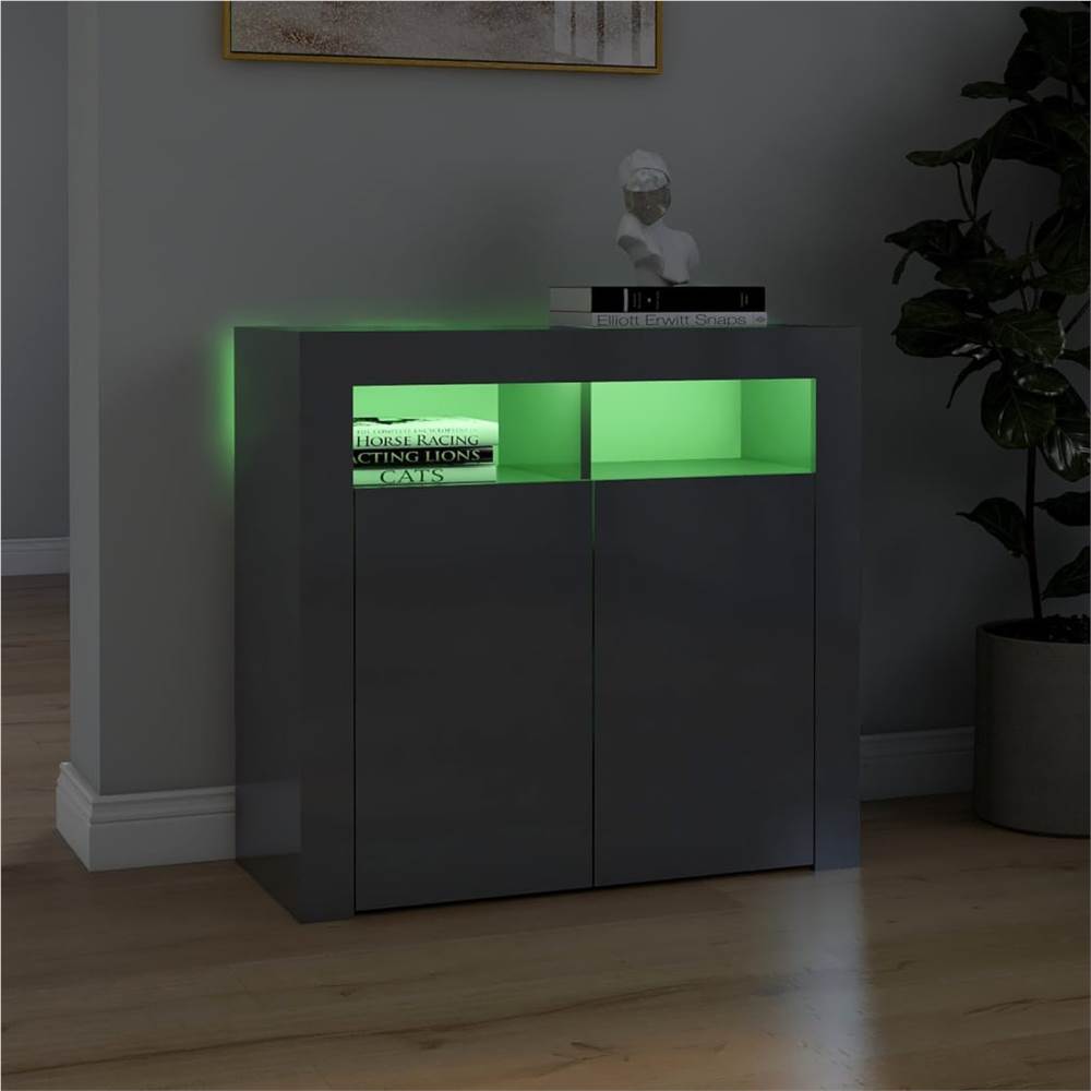 Sideboard with LED Lights High Gloss Grey 80x35x75 cm