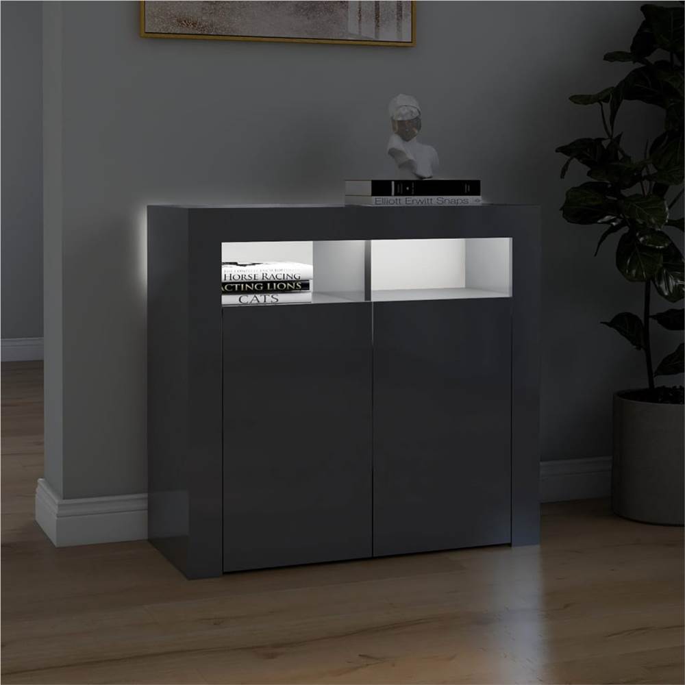 Sideboard with LED Lights High Gloss Grey 80x35x75 cm