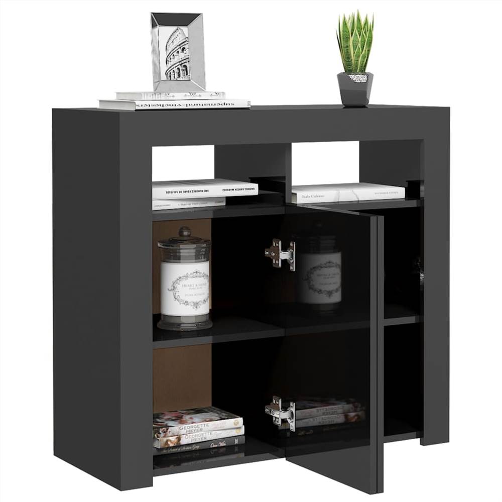 Sideboard with LED Lights High Gloss Grey 80x35x75 cm