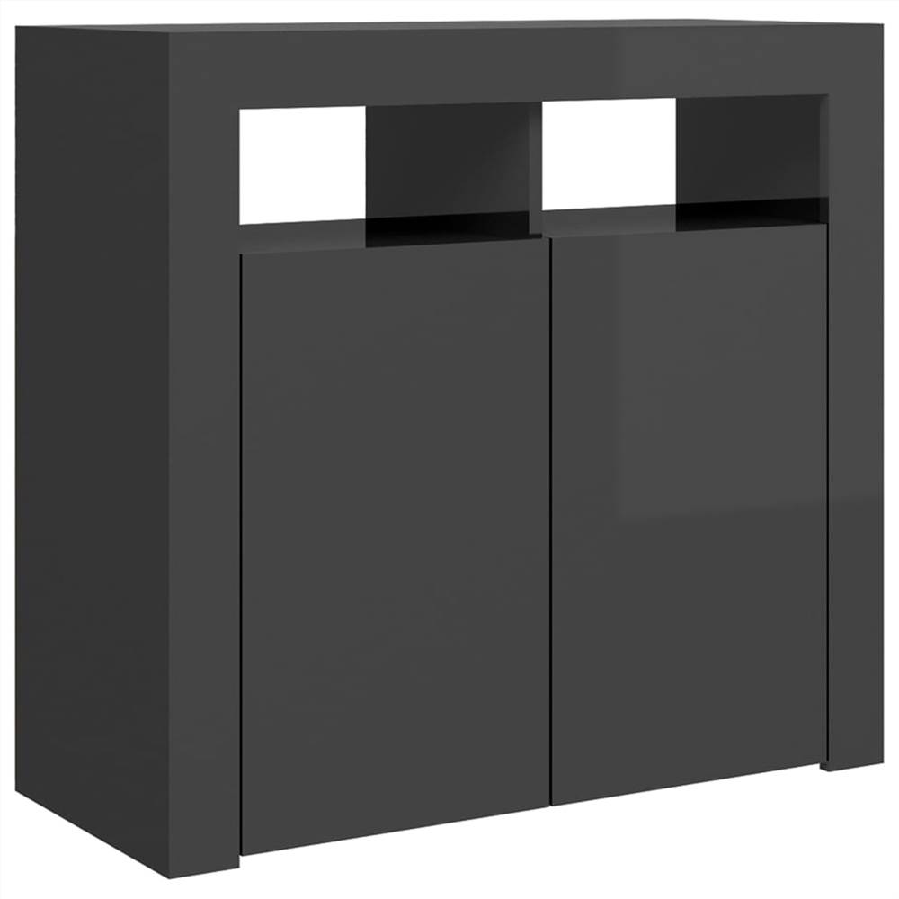 Sideboard with LED Lights High Gloss Grey 80x35x75 cm