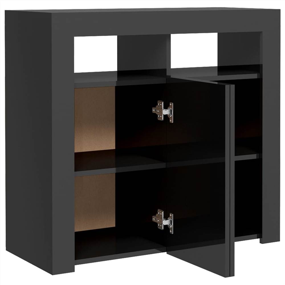 Sideboard with LED Lights High Gloss Grey 80x35x75 cm