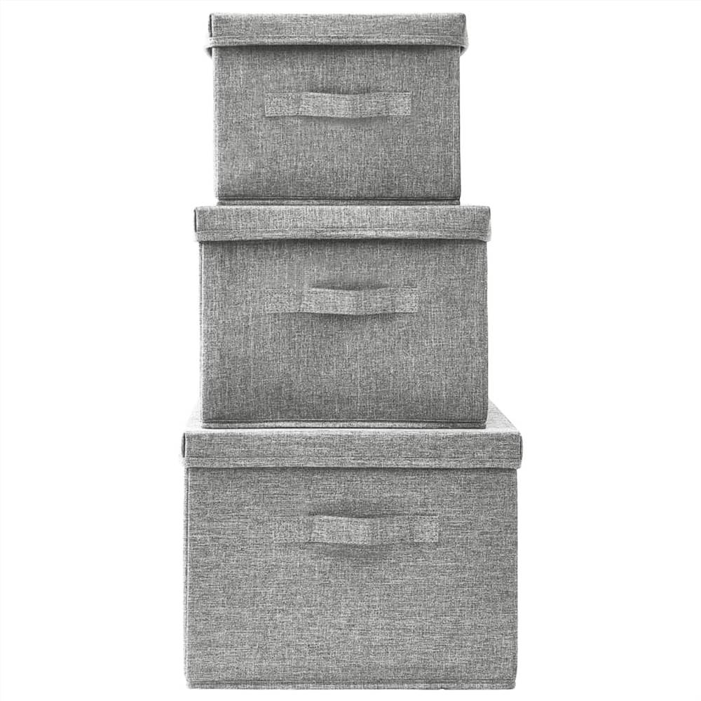 Stackable Storage Box Set of 3 Piece Fabric Grey