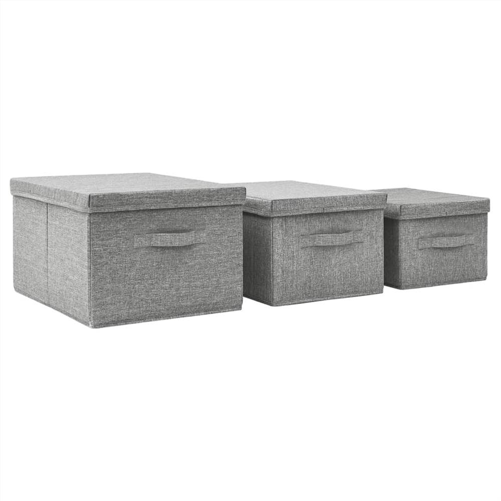 Stackable Storage Box Set of 3 Piece Fabric Grey