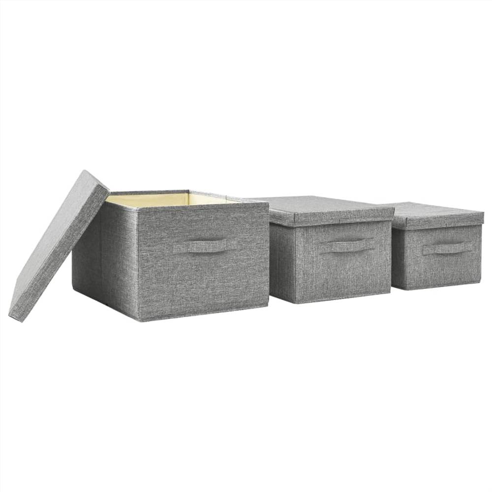 Stackable Storage Box Set of 3 Piece Fabric Grey