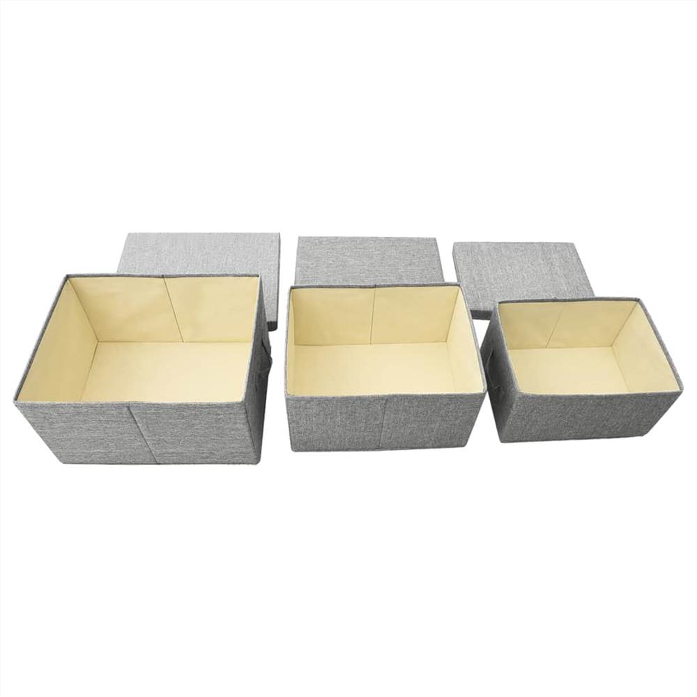 Stackable Storage Box Set of 3 Piece Fabric Grey