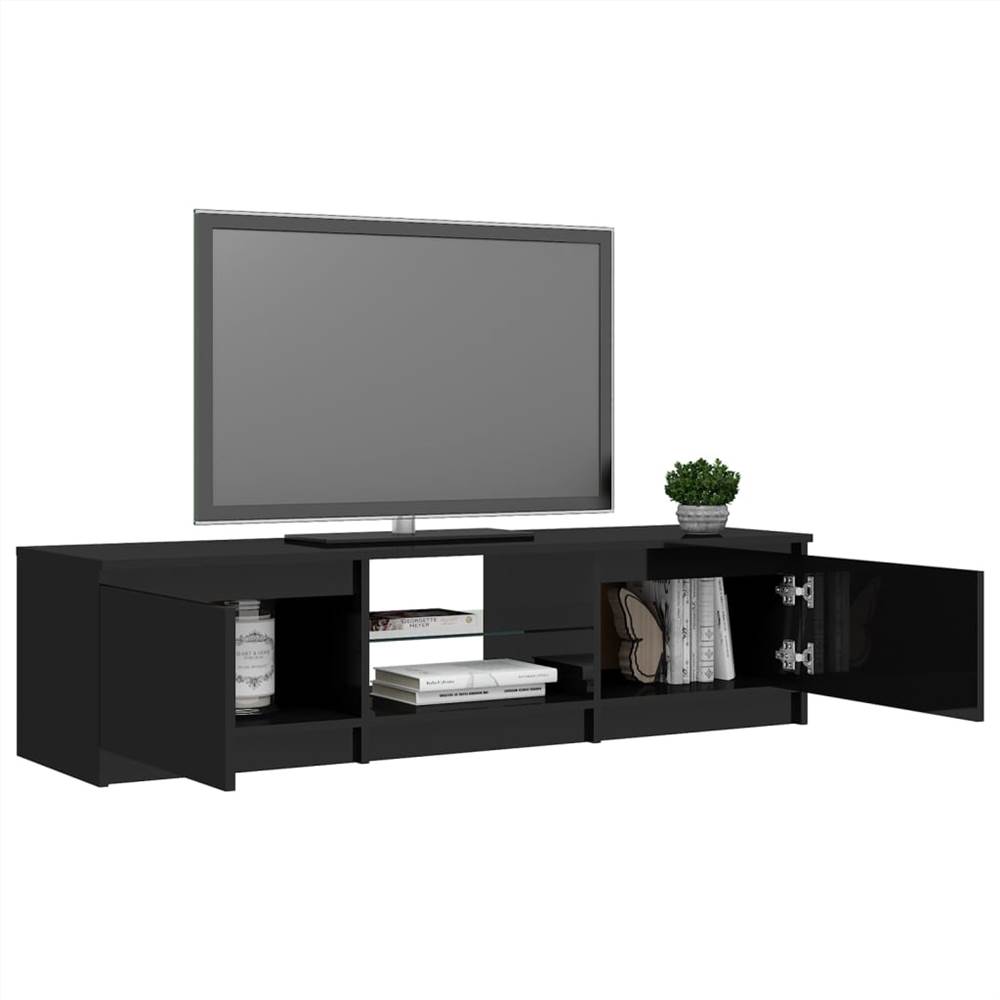 TV Cabinet with LED Lights High Gloss Black 140x40x35.5 cm