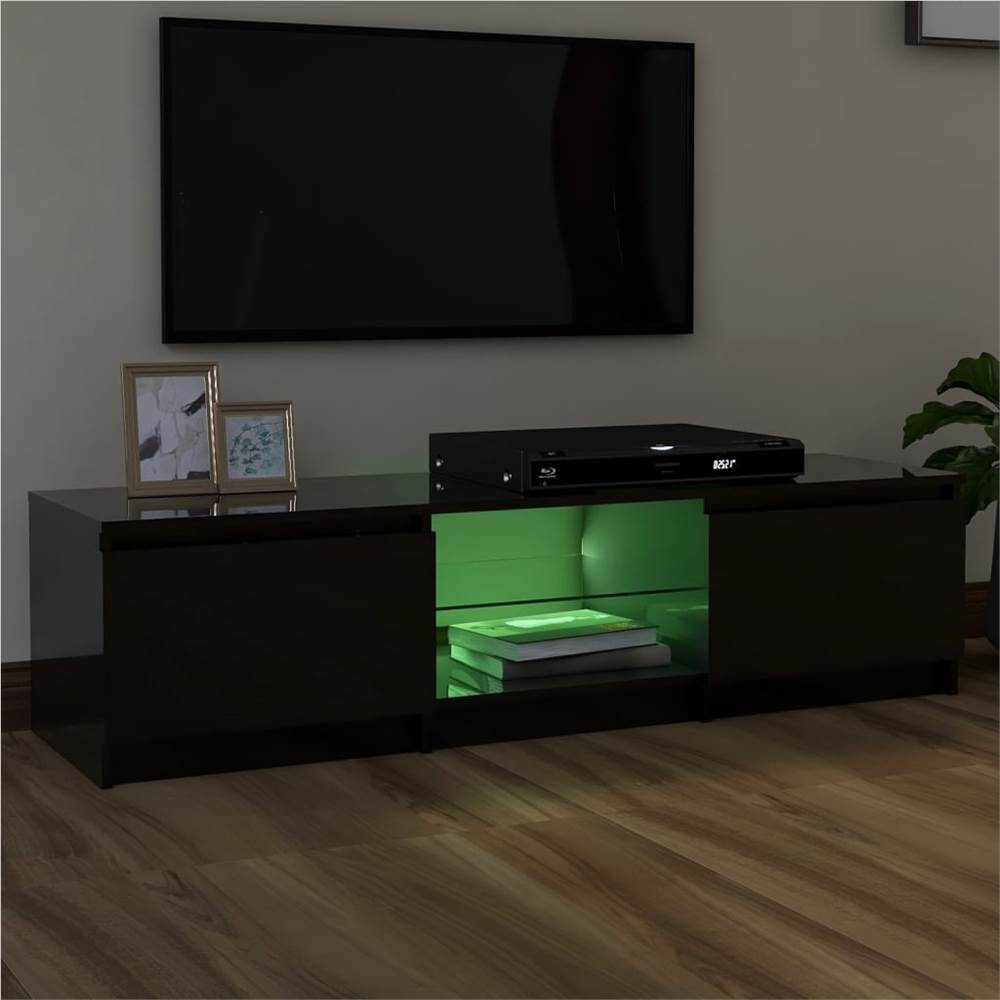 TV Cabinet with LED Lights High Gloss Black 140x40x35.5 cm