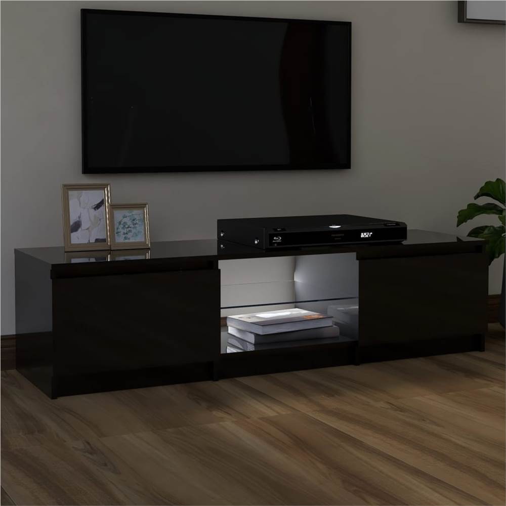 TV Cabinet with LED Lights High Gloss Black 140x40x35.5 cm