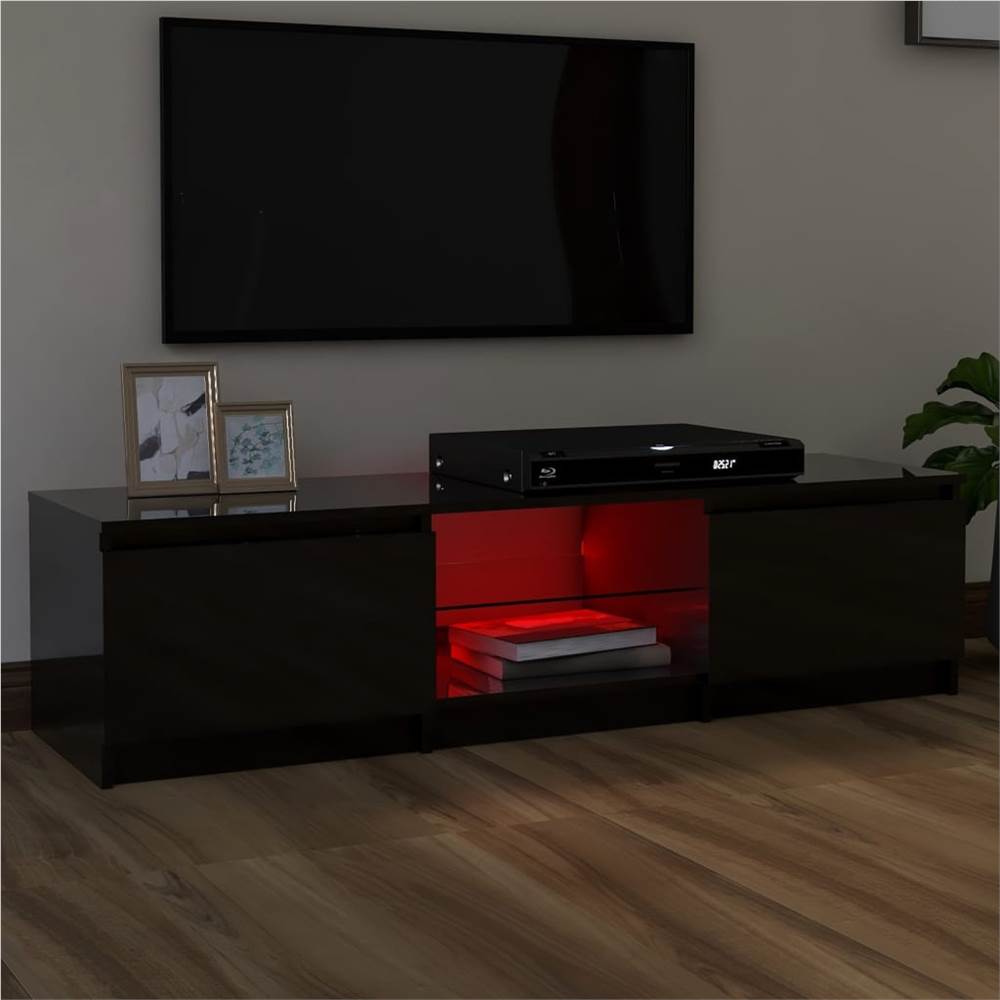 TV Cabinet with LED Lights High Gloss Black 140x40x35.5 cm
