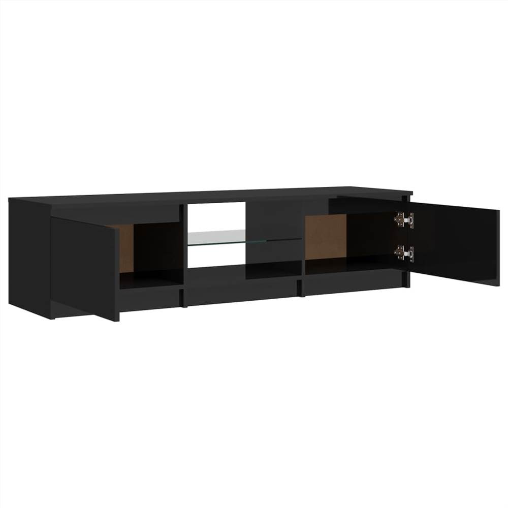 TV Cabinet with LED Lights High Gloss Black 140x40x35.5 cm