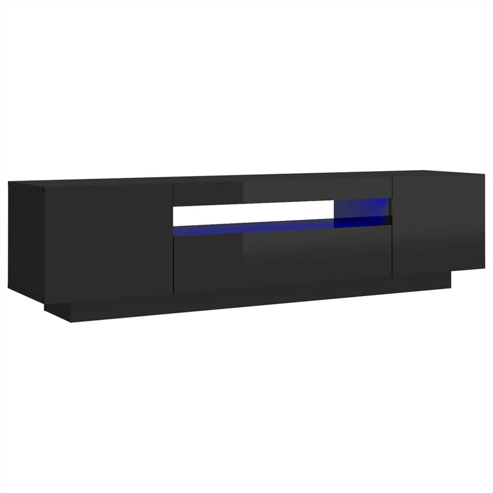TV Cabinet with LED Lights High Gloss Black 160x35x40 cm