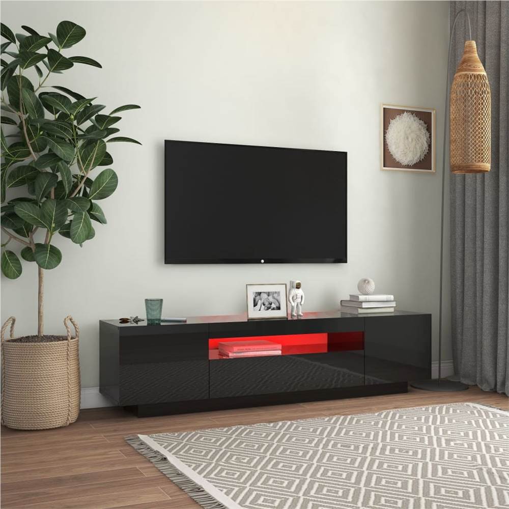 TV Cabinet with LED Lights High Gloss Black 160x35x40 cm