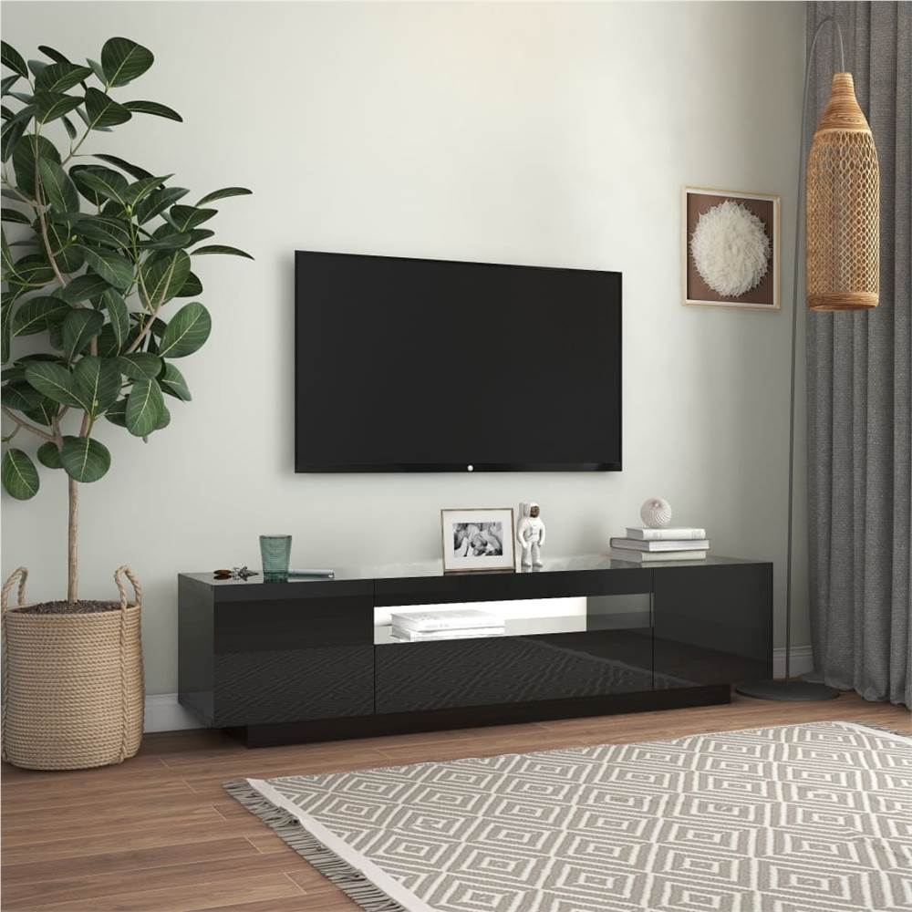 TV Cabinet with LED Lights High Gloss Black 160x35x40 cm