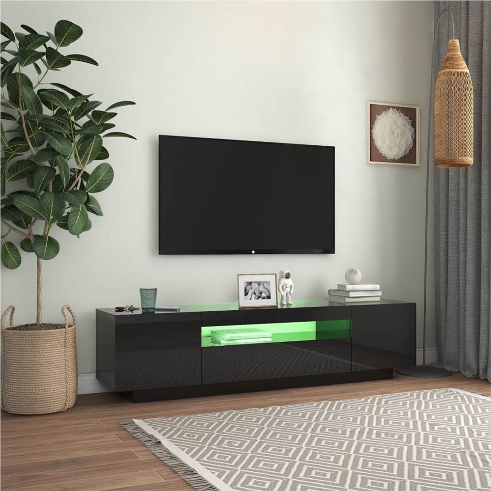 TV Cabinet with LED Lights High Gloss Black 160x35x40 cm