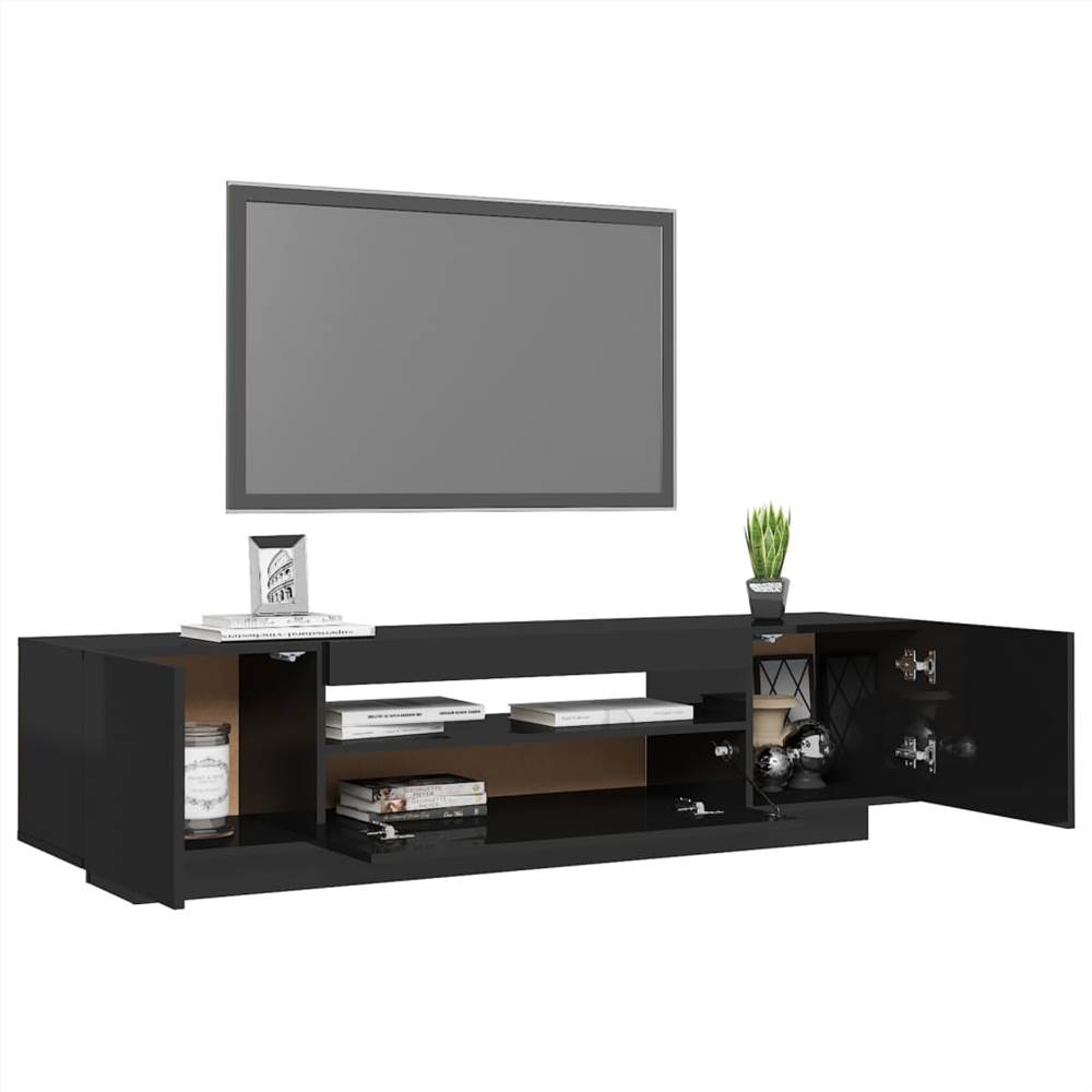 TV Cabinet with LED Lights High Gloss Black 160x35x40 cm