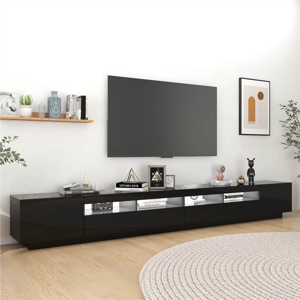 TV Cabinet with LED Lights High Gloss Black 300x35x40 cm
