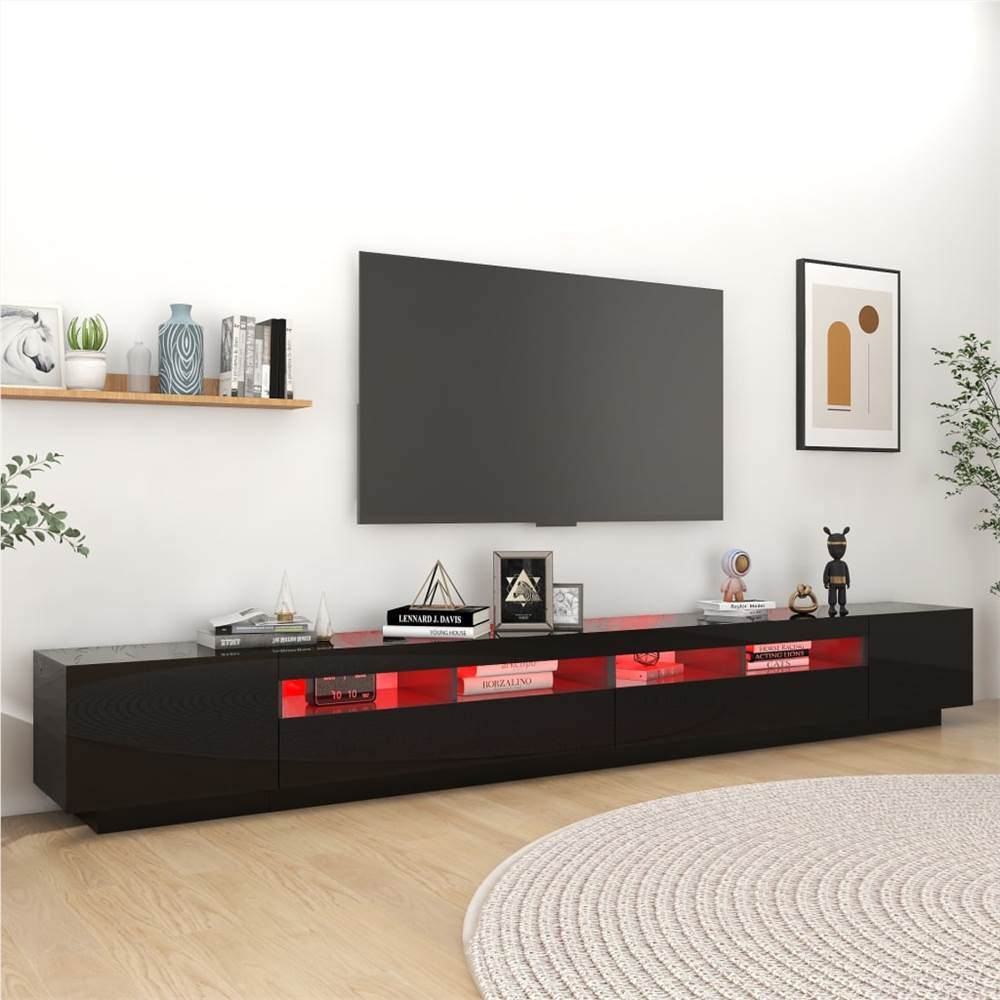 TV Cabinet with LED Lights High Gloss Black 300x35x40 cm