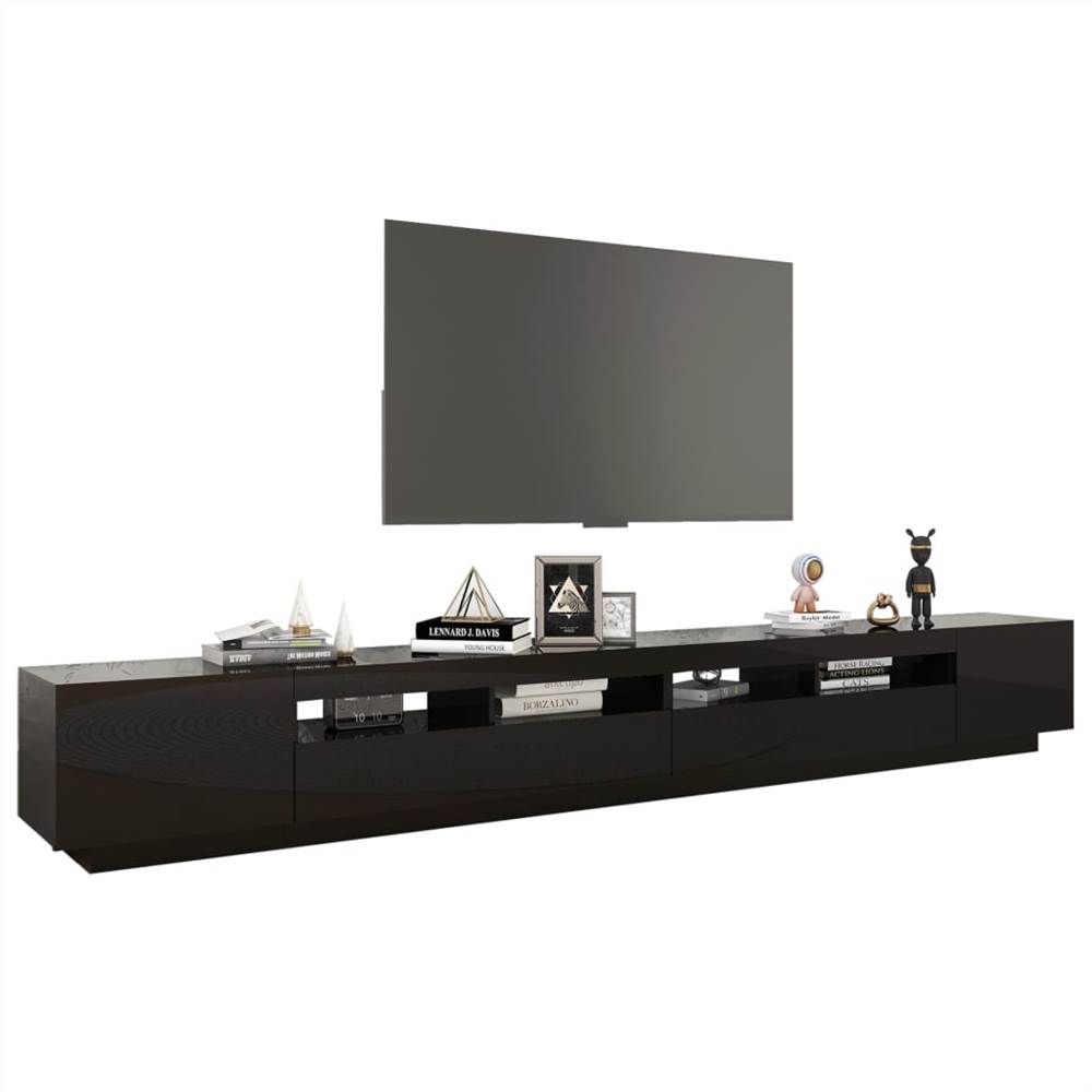 TV Cabinet with LED Lights High Gloss Black 300x35x40 cm