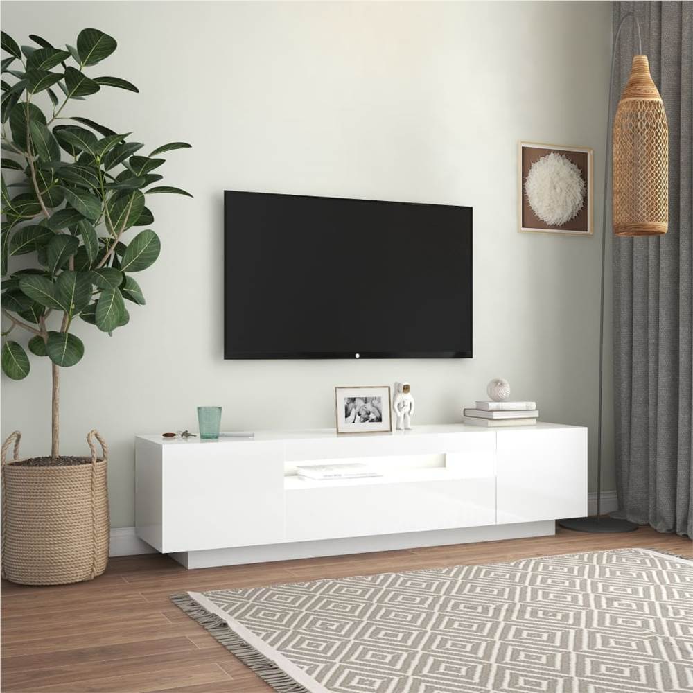 TV Cabinet with LED Lights High Gloss White 160x35x40 cm