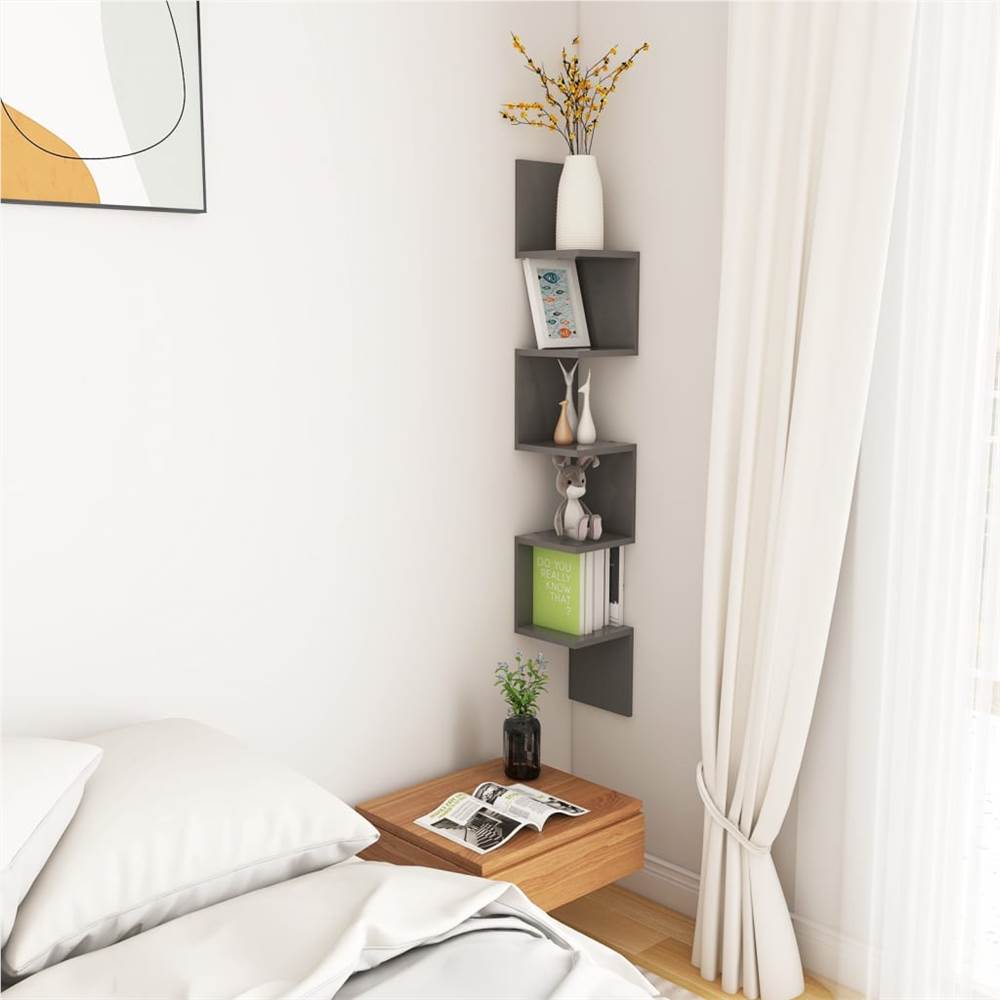 Wall Corner Shelf Grey 20x20x127.5 cm Chipboard