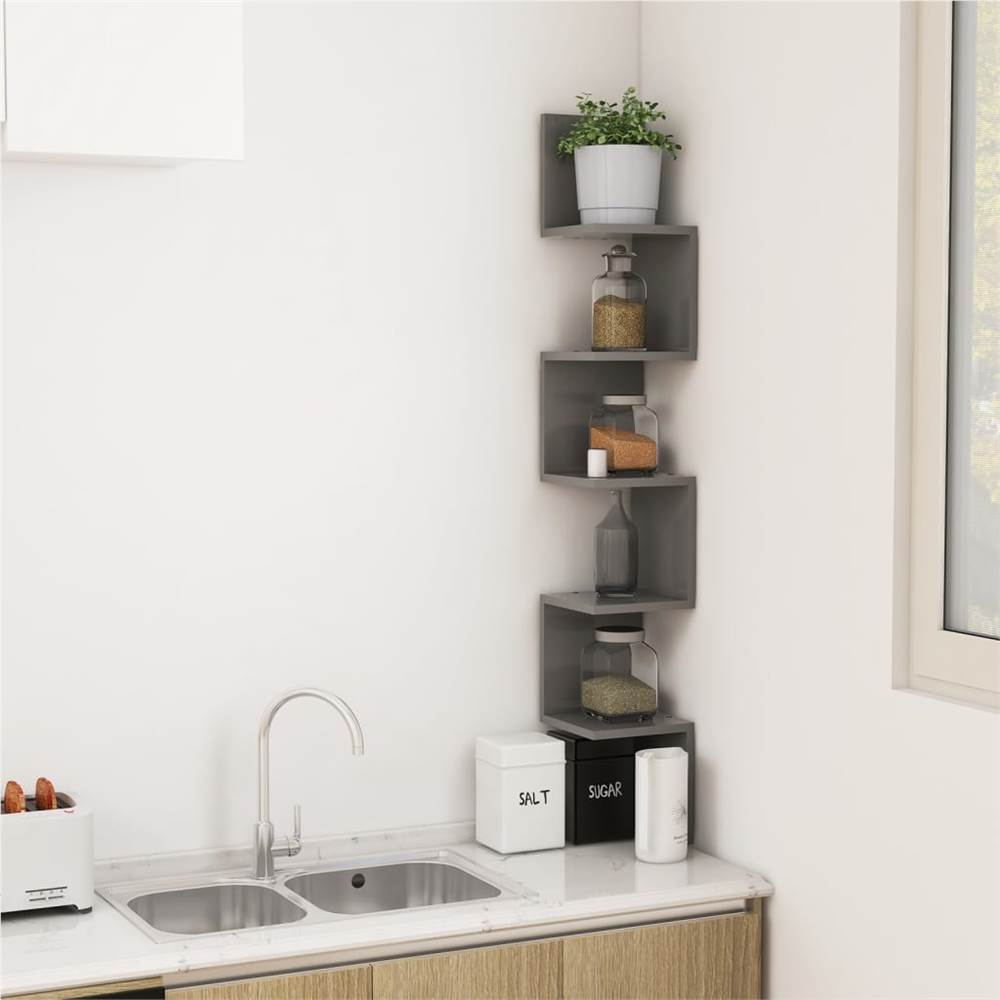 Wall Corner Shelf Grey 20x20x127.5 cm Chipboard