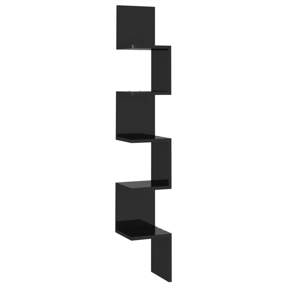 Wall Corner Shelf High Gloss Black 20x20x127.5 cm Chipboard