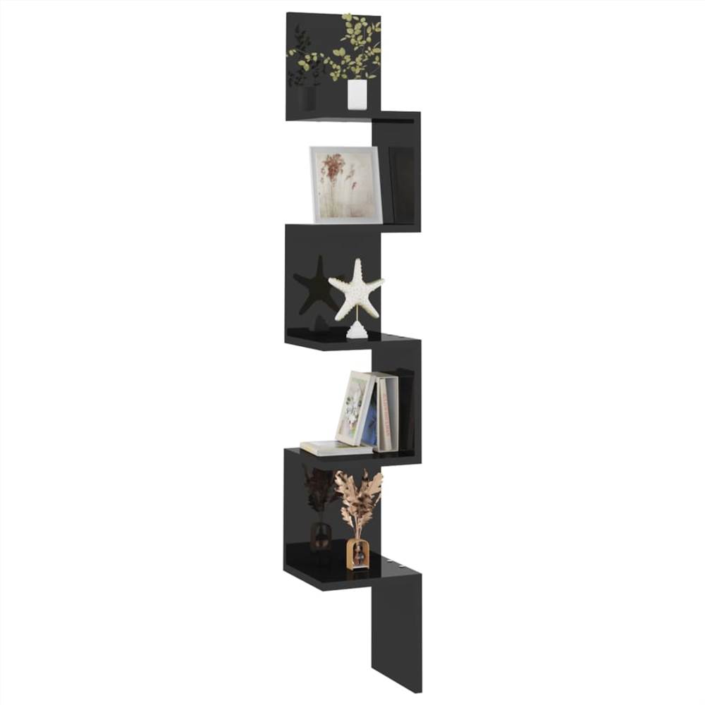 Wall Corner Shelf High Gloss Black 20x20x127.5 cm Chipboard