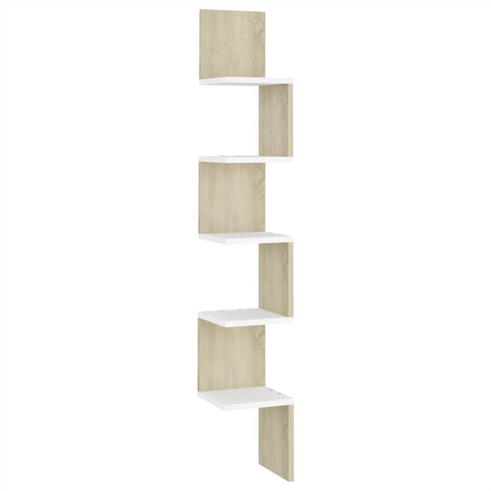 Wall Corner Shelf White and Sonoma Oak 20x20x127.5 cm Chipboard