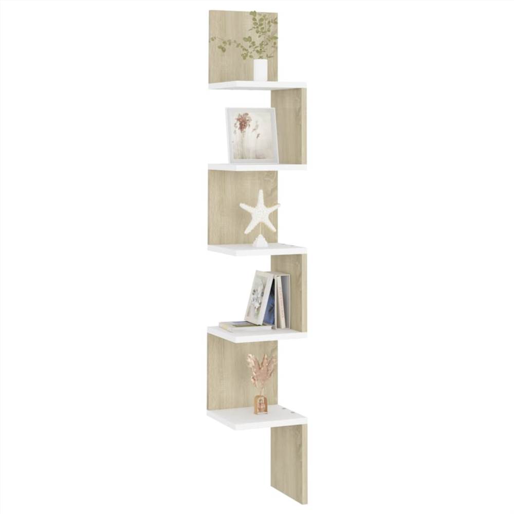 Wall Corner Shelf White and Sonoma Oak 20x20x127.5 cm Chipboard