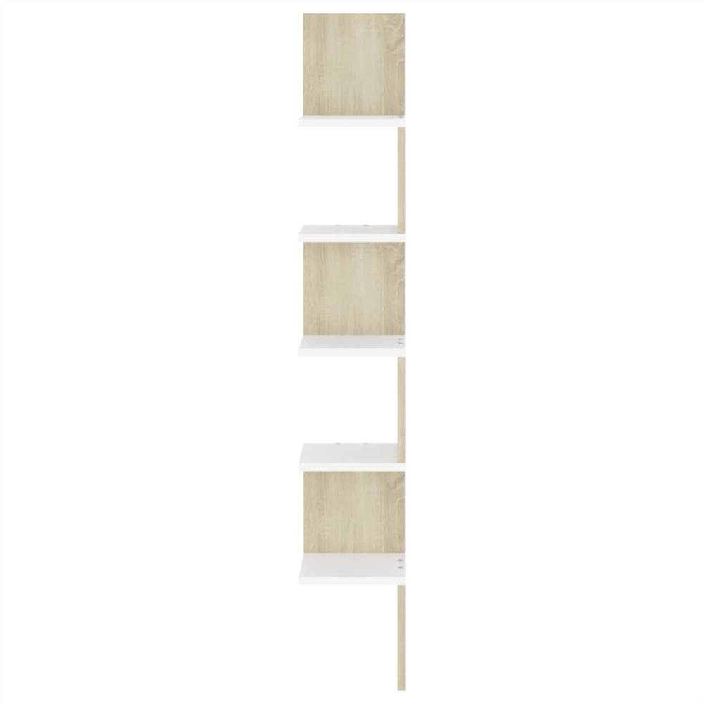Wall Corner Shelf White and Sonoma Oak 20x20x127.5 cm Chipboard